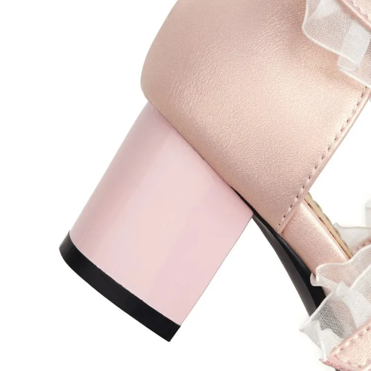 Women's's Lolita Closed Toe Lace Butterfly Knot Chunky Heel Sandals