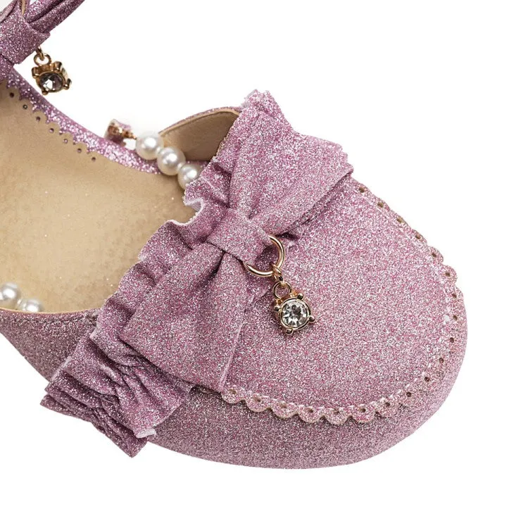 Women's's Lolita Round Closed Toe Lace Beading Block Heel Sandals