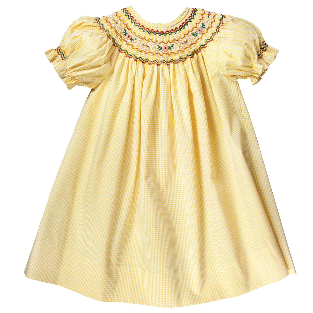 Yellow Gingham English Smocked Bishop